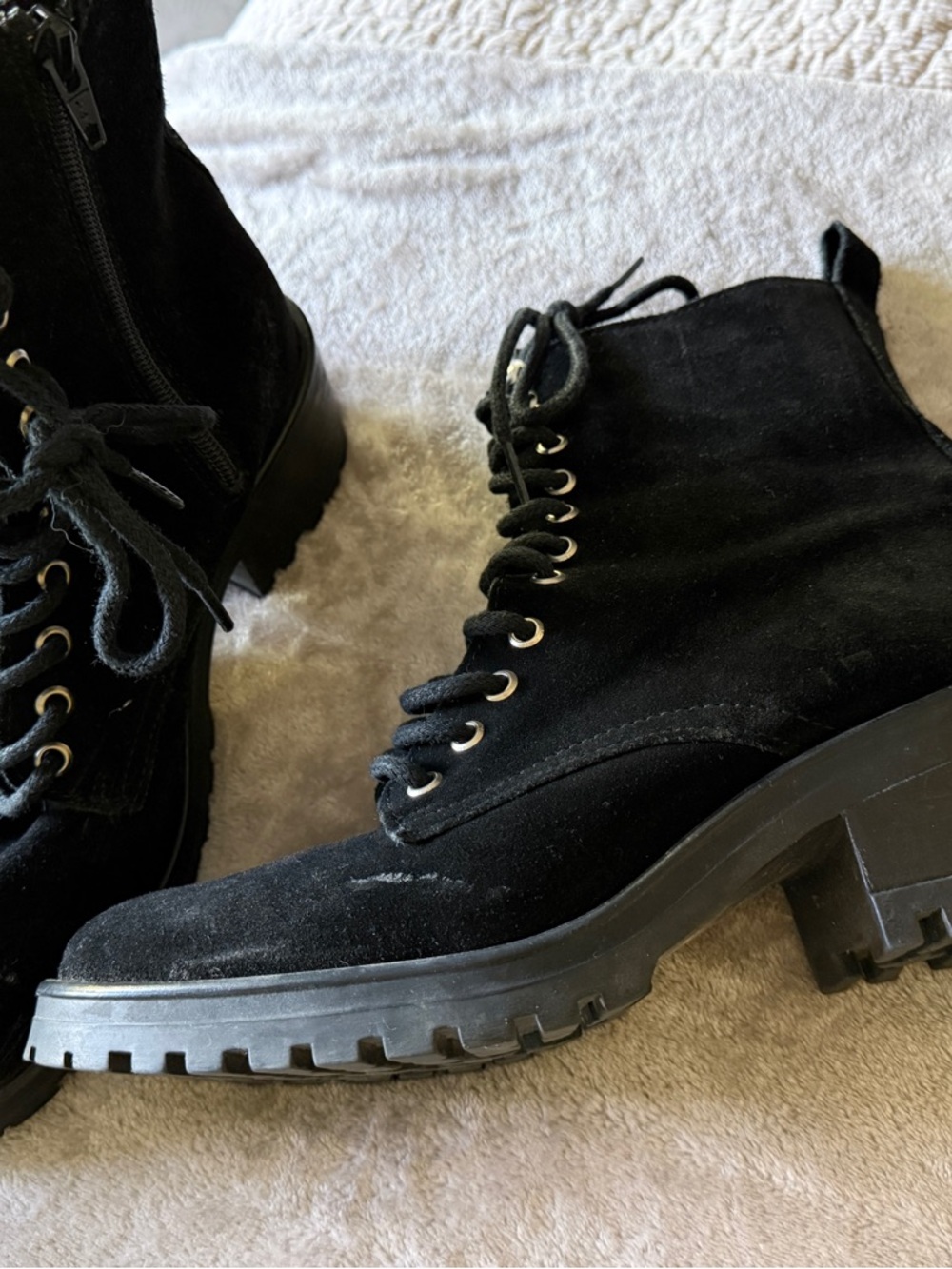 Steve Madden Black Suede Lace-Up Lug Ankle Boots